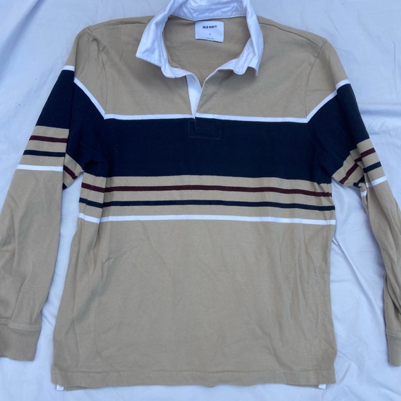 Rugby Tan Bergundy and blue Striped Shirt, Size M Old Navy, Barely Worn - Picture 4 of 4